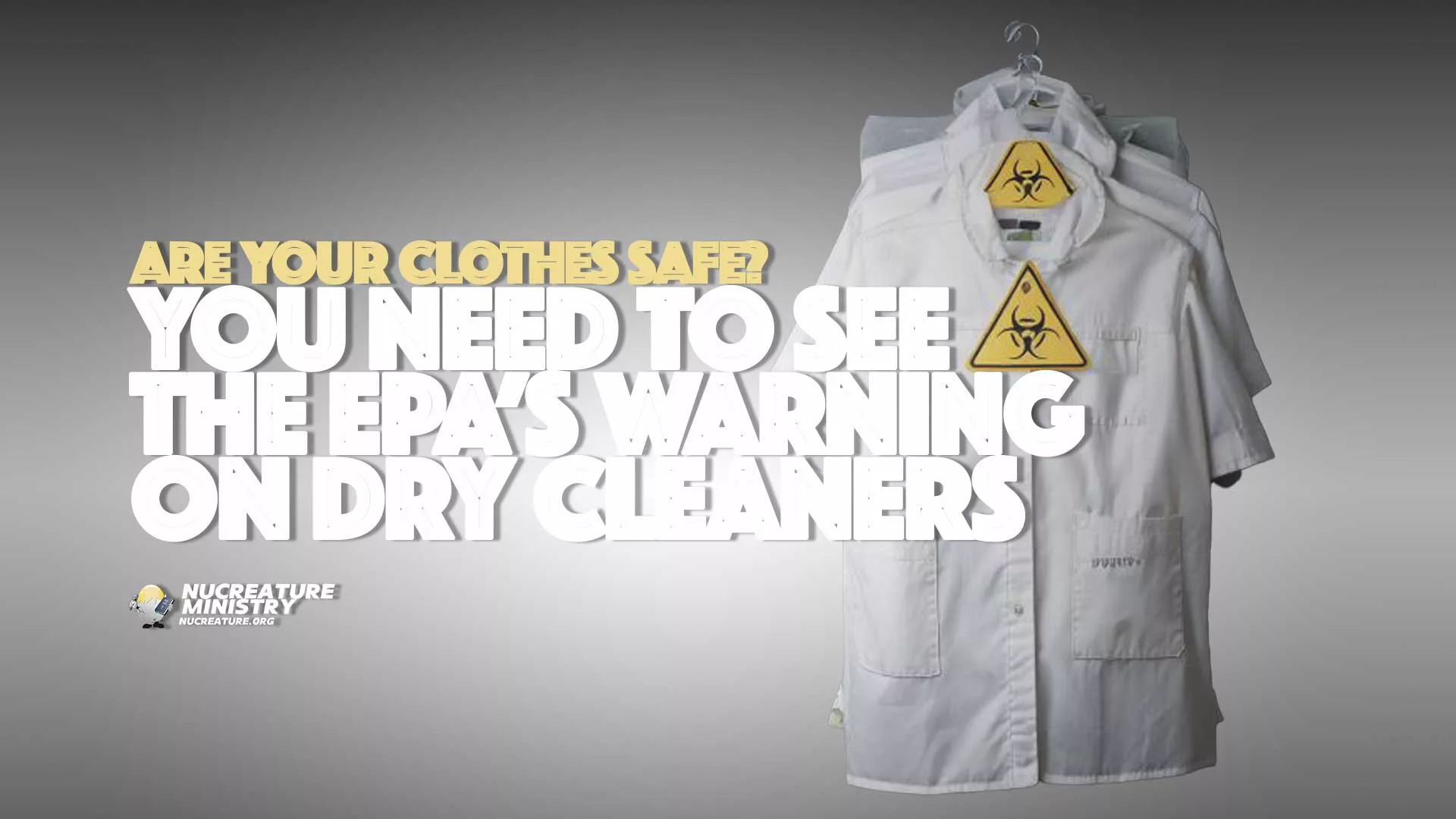 Are Your Clothes Safe? Clothes on a hanger from a dry cleaners with warning label