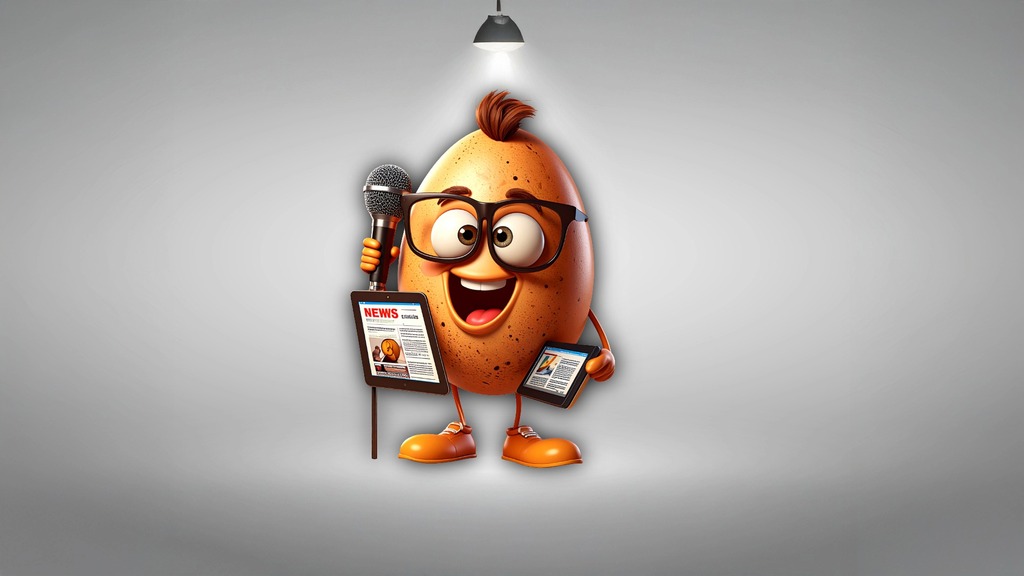 Nu Creature News egg logo with egg man holding a microphone and an iPad
