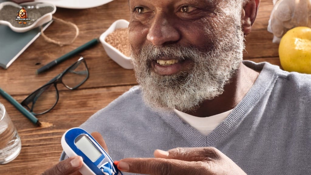 older black man checking his blood sugar